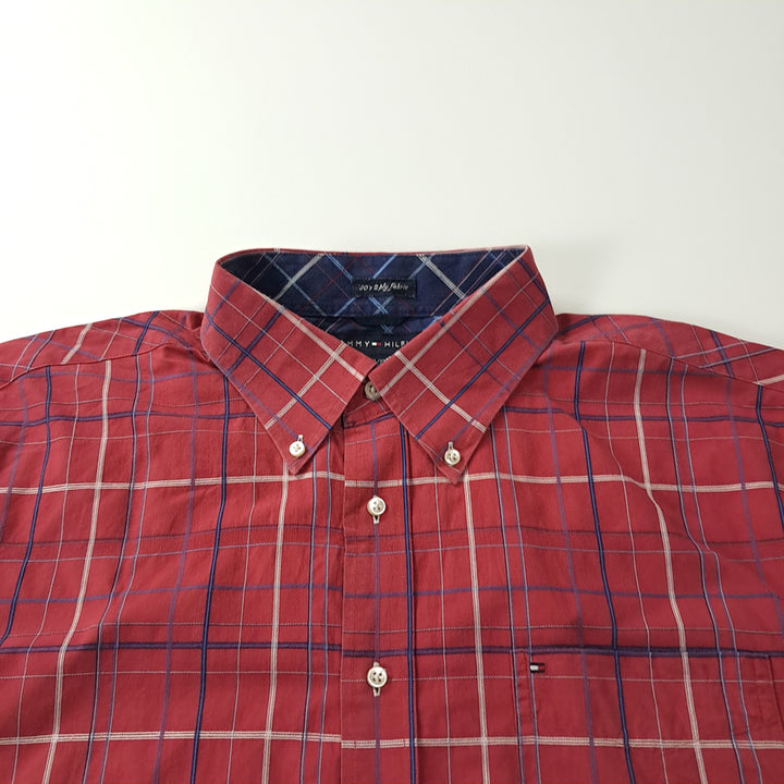 [BUNJANG] Tommy Hilfiger 90s Red Multi-Windowpane Check Shirt / CK234 XL 타미힐피거 90s 레드 멀티윈도우페인 체크 반팔 셔츠 남