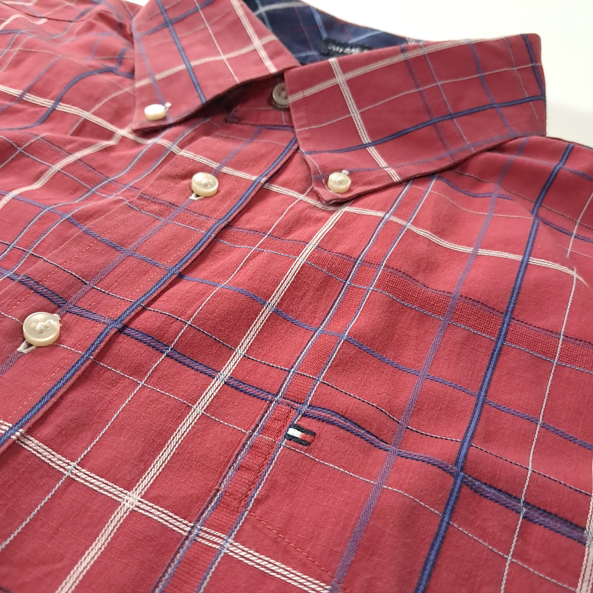 [BUNJANG] Tommy Hilfiger 90s Red Multi-Windowpane Check Shirt / CK234 XL 타미힐피거 90s 레드 멀티윈도우페인 체크 반팔 셔츠 남
