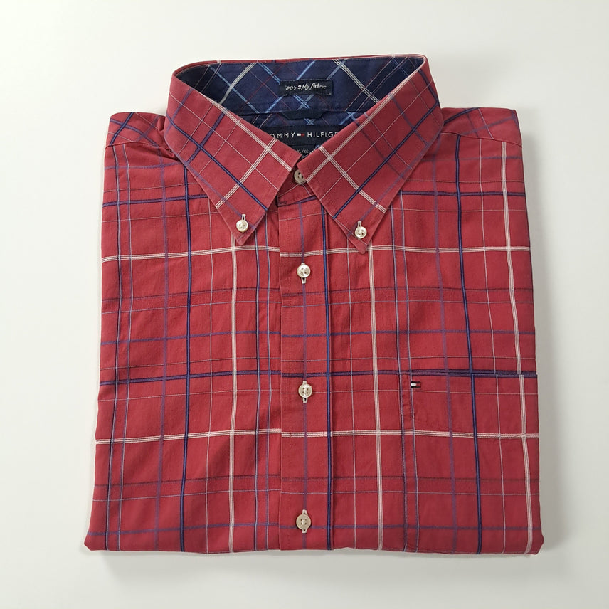 [BUNJANG] Tommy Hilfiger 90s Red Multi-Windowpane Check Shirt / CK234 XL 타미힐피거 90s 레드 멀티윈도우페인 체크 반팔 셔츠 남