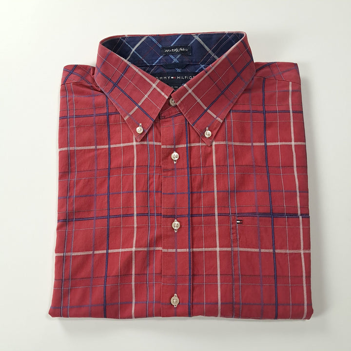 [BUNJANG] Tommy Hilfiger 90s Red Multi-Windowpane Check Shirt / CK234 XL 타미힐피거 90s 레드 멀티윈도우페인 체크 반팔 셔츠 남