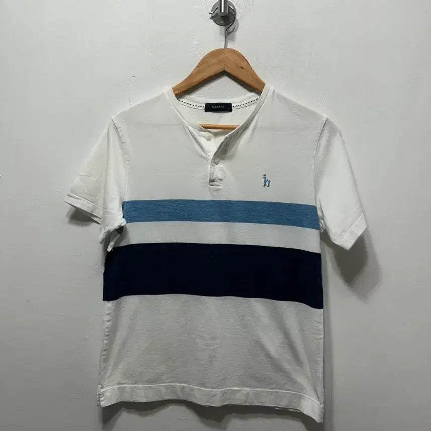 [BUNJANG] Hazzys White/Blue Short Sleeve Polo Shirt (M) / 헤지스 화이트/블루 반팔 카라 티셔츠 M