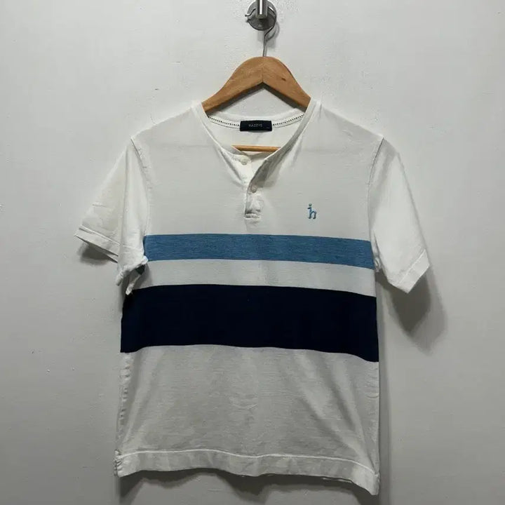 [BUNJANG] Hazzys White/Blue Short Sleeve Polo Shirt (M) / 헤지스 화이트/블루 반팔 카라 티셔츠 M