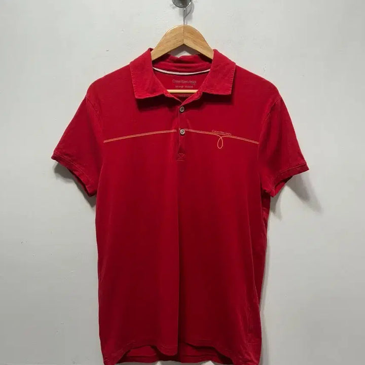[BUNJANG] Calvin Klein Red Short Sleeve Polo Shirt (M) / 캘빈클라인 레드 반팔 폴로티셔츠 M