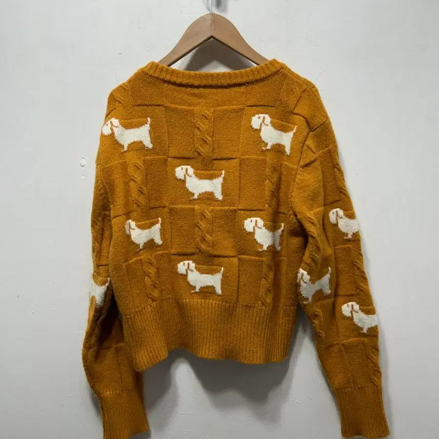 [BUNJANG] Dachshund Pattern Mustard Cardigan / 겨자색 닥스훈트 패턴 가디건 F