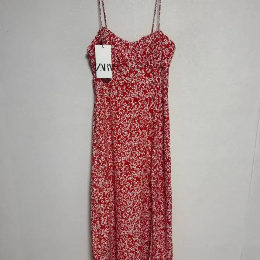 [SOLD OUT] 자라 레드 플라워 슬릿 롱 원피스