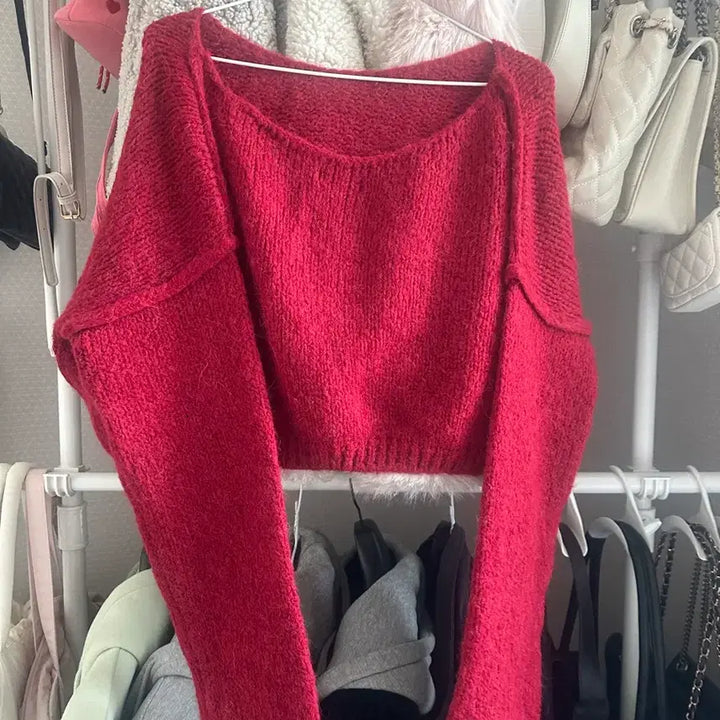 [BUNJANG] Red Crop Knit Top / 레드 크롭 니트