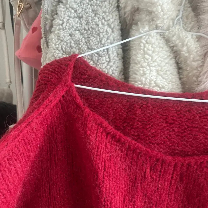 [BUNJANG] Red Crop Knit Top / 레드 크롭 니트