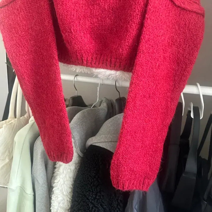 [BUNJANG] Red Crop Knit Top / 레드 크롭 니트