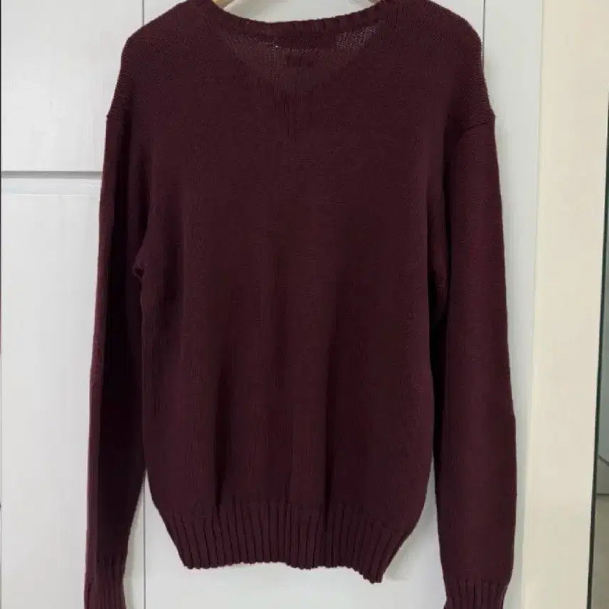 [BUNJANG] Polo Ralph Lauren V-Neck Striped Knit Burgundy / 폴로 랄프로렌 브이넥 스트라이프 니트 버건디