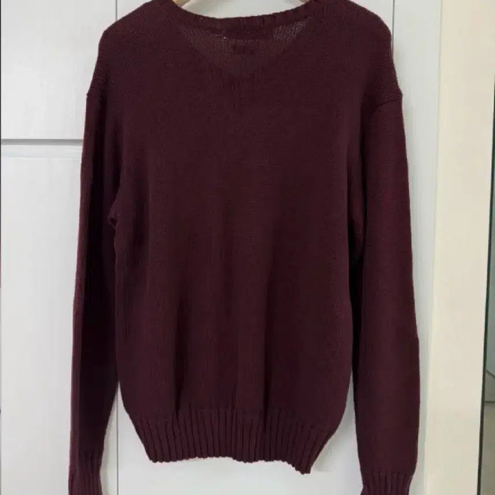 [BUNJANG] Polo Ralph Lauren V-Neck Striped Knit Burgundy / 폴로 랄프로렌 브이넥 스트라이프 니트 버건디