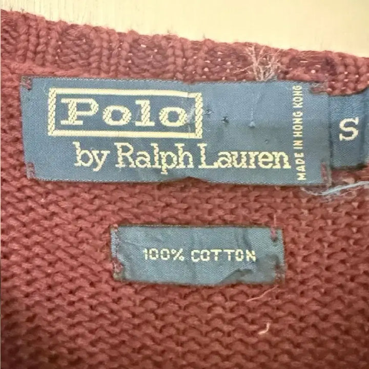 [BUNJANG] Polo Ralph Lauren V-Neck Striped Knit Burgundy / 폴로 랄프로렌 브이넥 스트라이프 니트 버건디