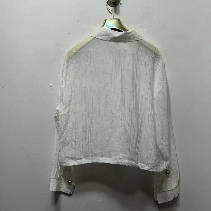 [BUNJANG] White Crop Shirt Long Sleeve Blouse / 화이트 크롭 셔츠 긴팔 블라우스 F