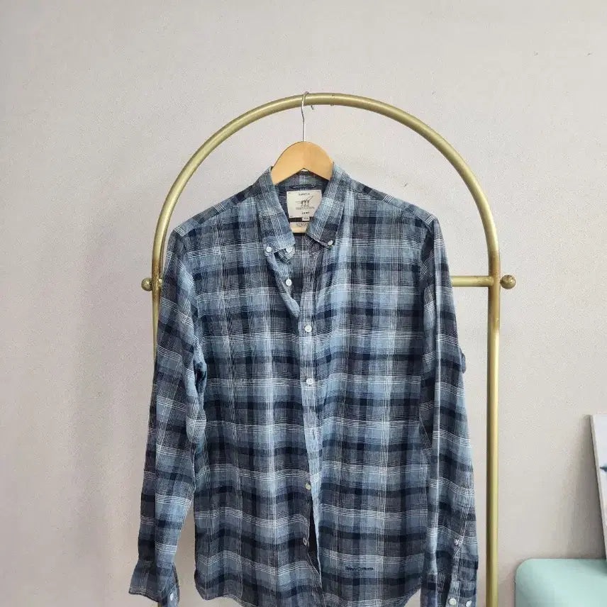 [SOLD OUT] 헨리코튼  체크 셔츠 블루 긴팔  100