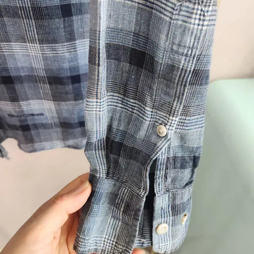 [SOLD OUT] 헨리코튼  체크 셔츠 블루 긴팔  100