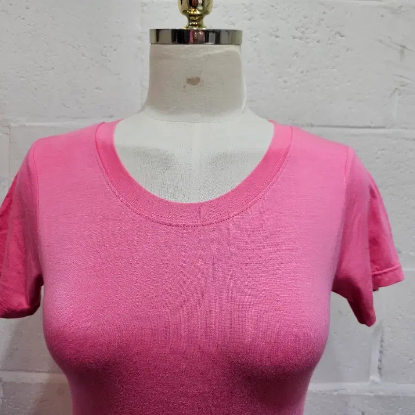 [BUNJANG] Silk Blend Round Neck Short Sleeve T-shirt - Pink / 실크면 라운드 반팔- 핑크