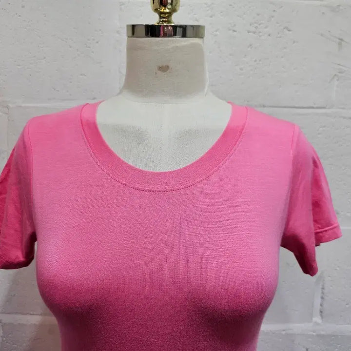 [BUNJANG] Silk Blend Round Neck Short Sleeve T-shirt - Pink / 실크면 라운드 반팔- 핑크