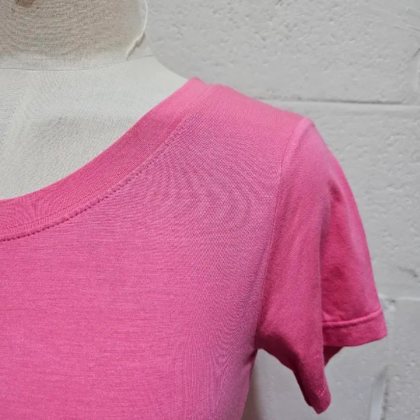 [BUNJANG] Silk Blend Round Neck Short Sleeve T-shirt - Pink / 실크면 라운드 반팔- 핑크