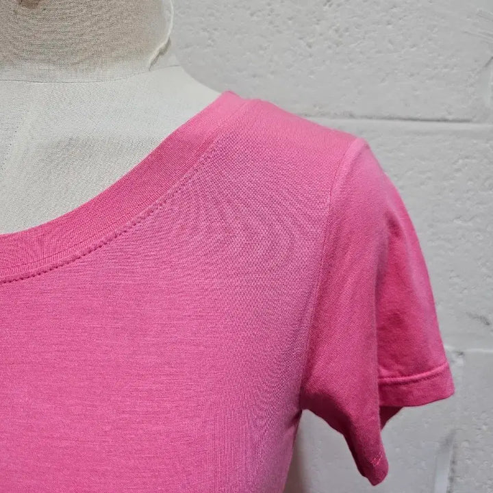 [BUNJANG] Silk Blend Round Neck Short Sleeve T-shirt - Pink / 실크면 라운드 반팔- 핑크