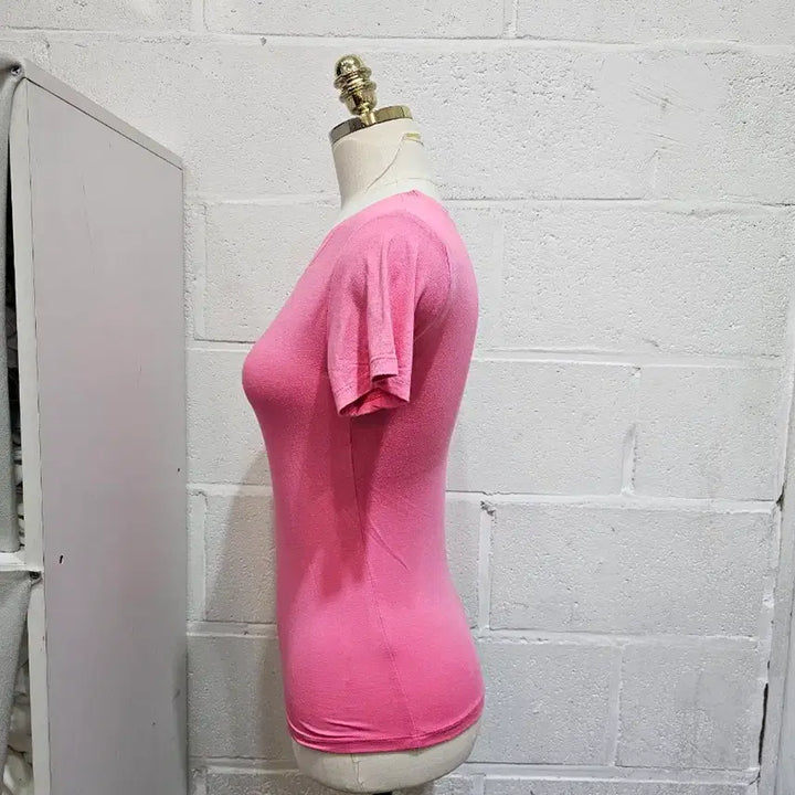 [BUNJANG] Silk Blend Round Neck Short Sleeve T-shirt - Pink / 실크면 라운드 반팔- 핑크