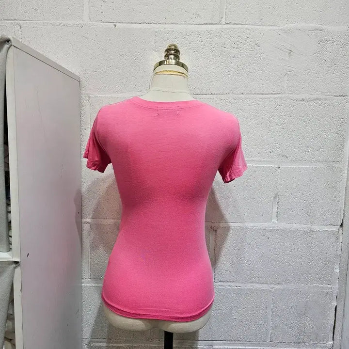 [BUNJANG] Silk Blend Round Neck Short Sleeve T-shirt - Pink / 실크면 라운드 반팔- 핑크