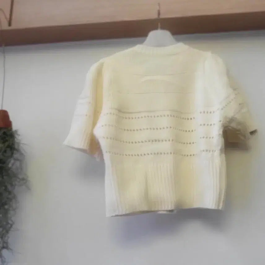 [BUNJANG] Ivory Puff Sleeve Knit Cardigan / (새옷) 아이보리 퍼프반팔 니트 가디건 55~66반사이즈