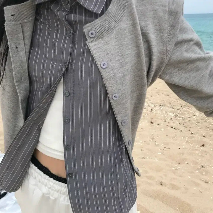 [BUNJANG] Woohwa Striped Shirt / 지그재그 에이블리 우화 스트라이프 셔츠 (새상품)