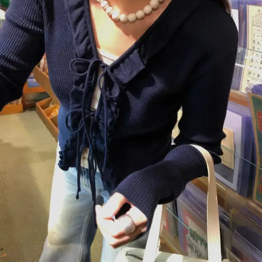 [BUNJANG] Maid Frill Wrinkle Cardigan / 메이드 프릴 링클가디건