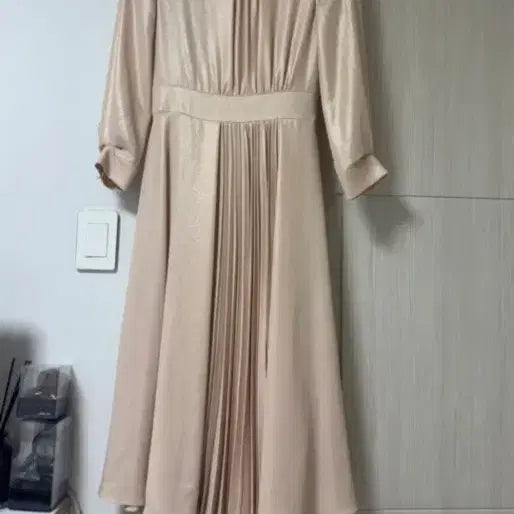 [BUNJANG] Linen Beige Pleated Long Dress / 린 베이지색 플리츠 롱 원피스