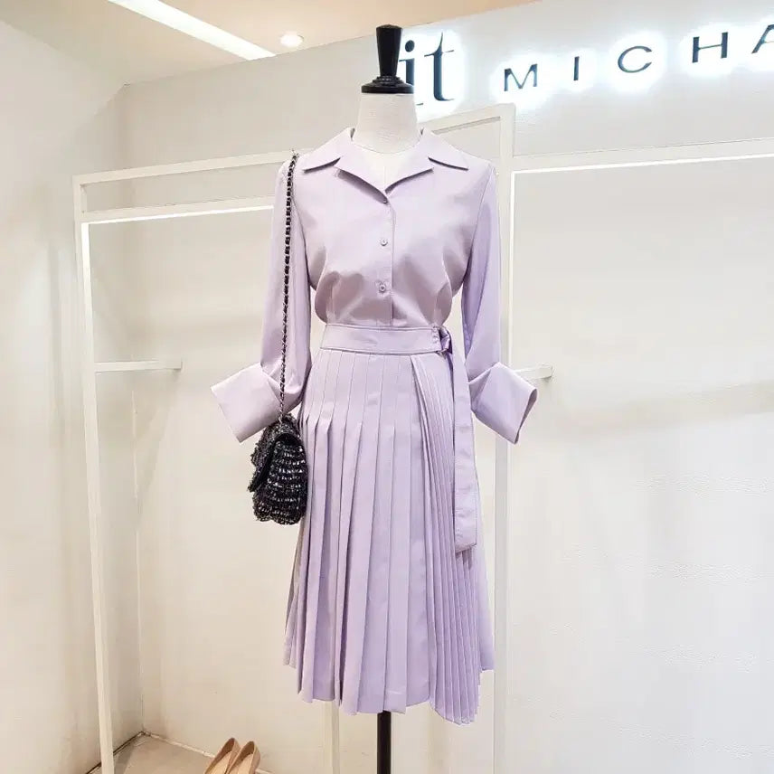 [BUNJANG] It MICHAA Lilac Pleated Asymmetrical Dress / 잇미샤 연보라 롤업 플리츠 언발 원피스