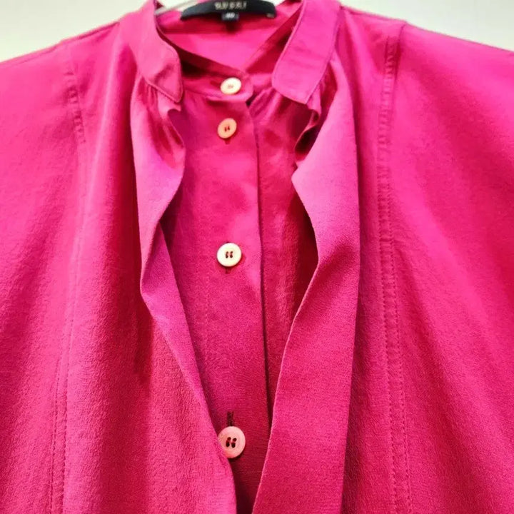 [BUNJANG] Gucci Pink Frill Neck Long Sleeve Blouse / 구찌 핑크 슬리브 블라우스
