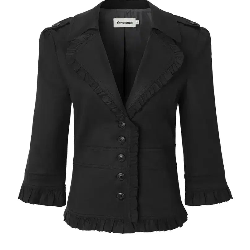 [BUNJANG] 3 Times Button Frill Jacket - Black / 쓰리타임즈 버튼프릴자켓 블랙 button frill jacket
