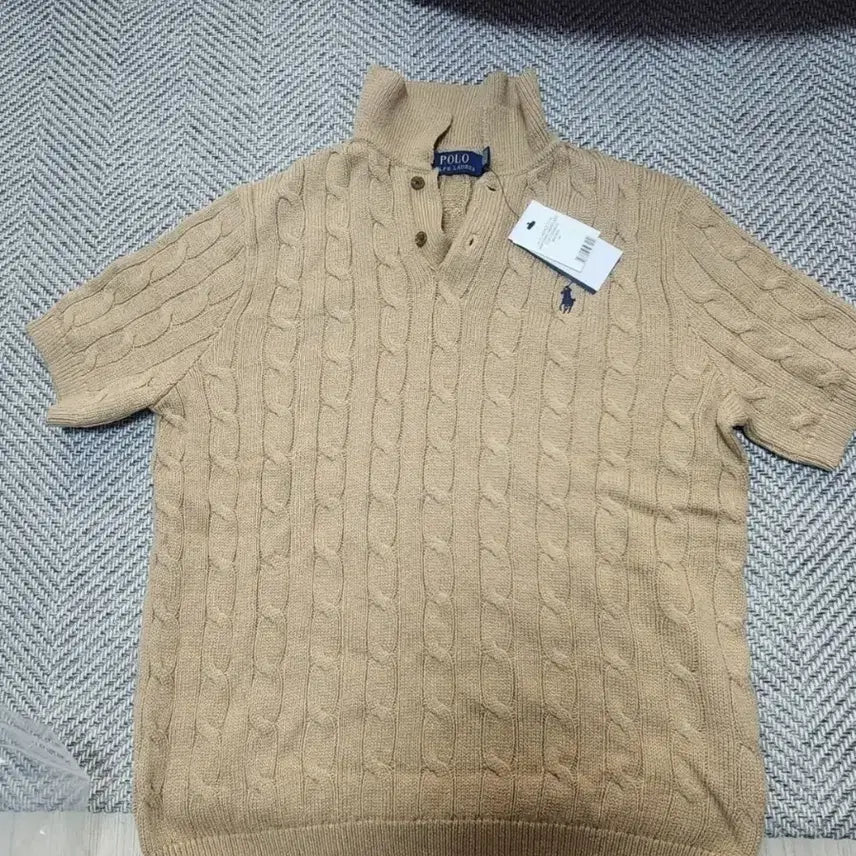 [BUNJANG] Polo Ralph Lauren Cable Knit Sweater - Camel Melange / M폴로랄프로렌 케이블반팔카라니트 카멜멜란지
