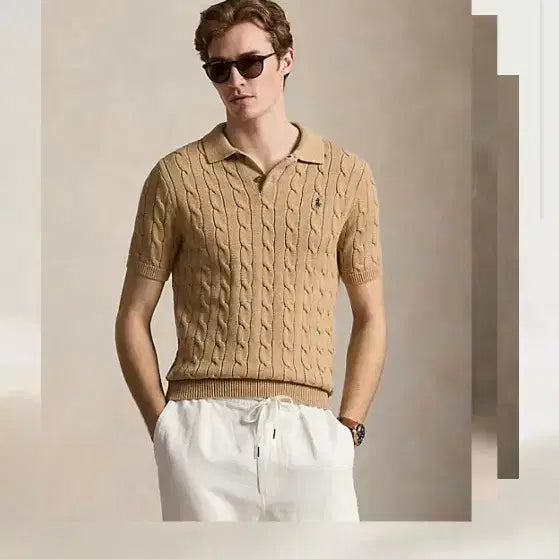 [BUNJANG] Polo Ralph Lauren Cable Knit Sweater - Camel Melange / M폴로랄프로렌 케이블반팔카라니트 카멜멜란지