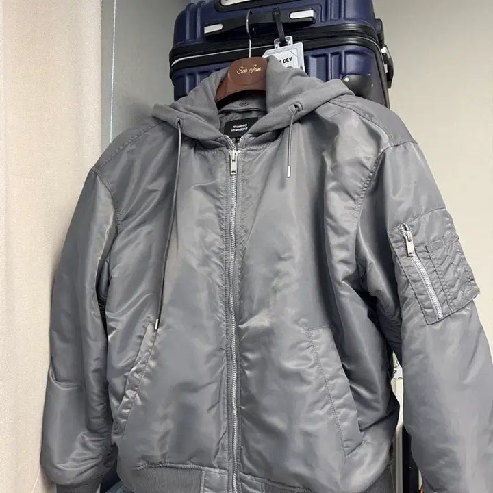 [BUNJANG] Musinsa Standard Oversized Detachable Hood MA-1 Bomber Jacket XL Medium Gray / 무탠다드 오버사이즈 디태처블 후드 MA-1 보머 재킷 XL 미디엄그레이