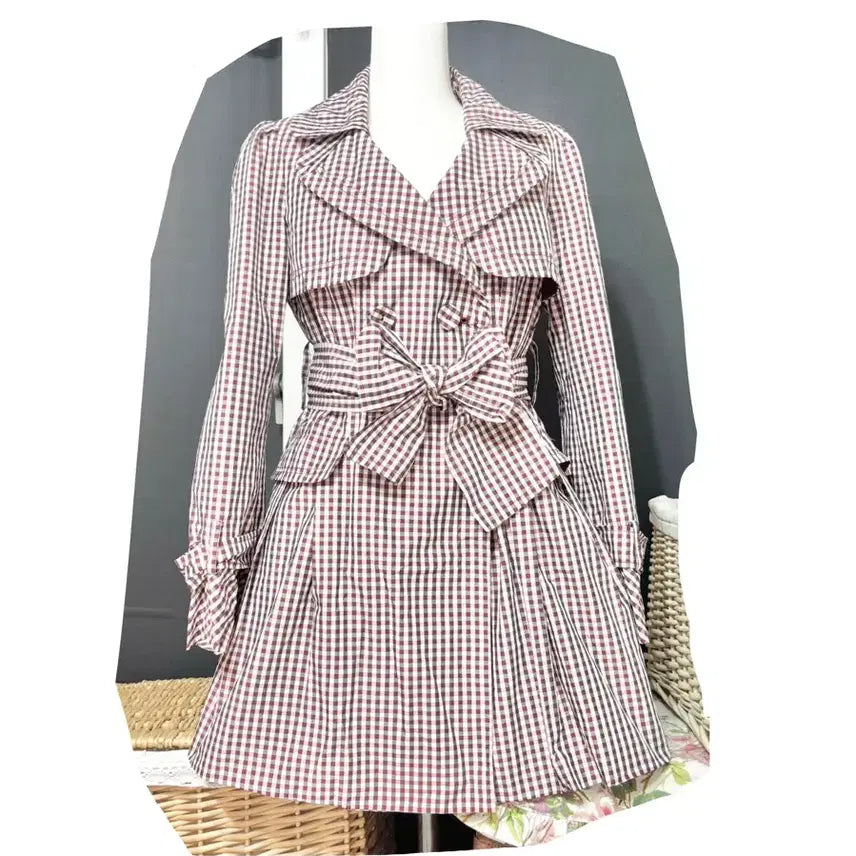[BUNJANG] Satin Check Trench Coat - M Size / 샤틴ㅡ 잔체크 트렌치 코트 M 새거수준