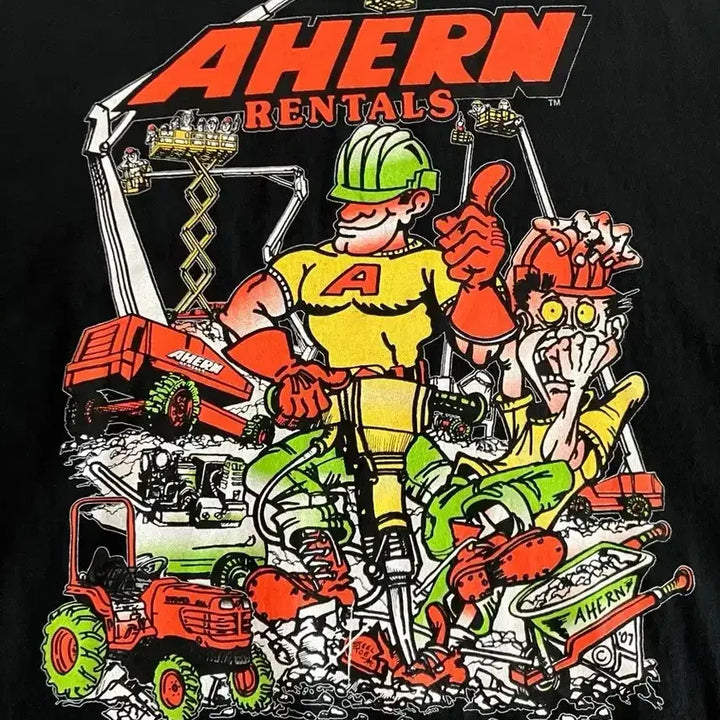 [SOLD OUT] 길단 사의 AHERN RENTALS 중장비 티셔츠 3XL 구제 빈티지