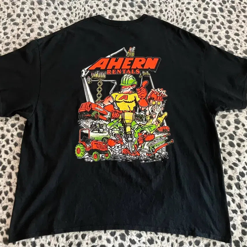 [SOLD OUT] 길단 사의 AHERN RENTALS 중장비 티셔츠 3XL 구제 빈티지