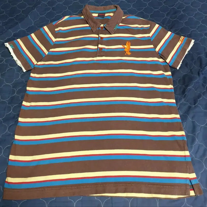 [BUNJANG] DOHC Eagle Embroidery Y2K Stripe Polo Shirt (XL) / (00s) DOHC 스트라이프 독수리 자수 Y2K 반팔 카라티 (XL)