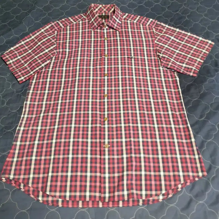 [BUNJANG] Daks Classic Check Short Sleeve Shirt / (빈티지) 닥스 레터링 로고자수 클래식체크 반팔 셔츠 (100)