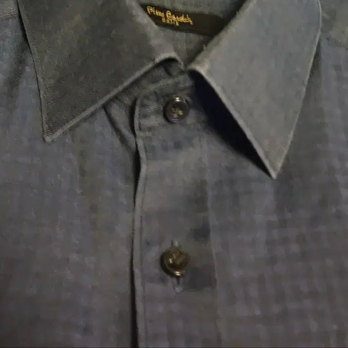 [BUNJANG] Pierre Cardin Paris Linen Micro Check Long Sleeve Shirt (Navy, 100) / (빈티지) 피에르가르뎅 파리 리넨 마이크로체크 긴팔셔츠 네이비 (100)