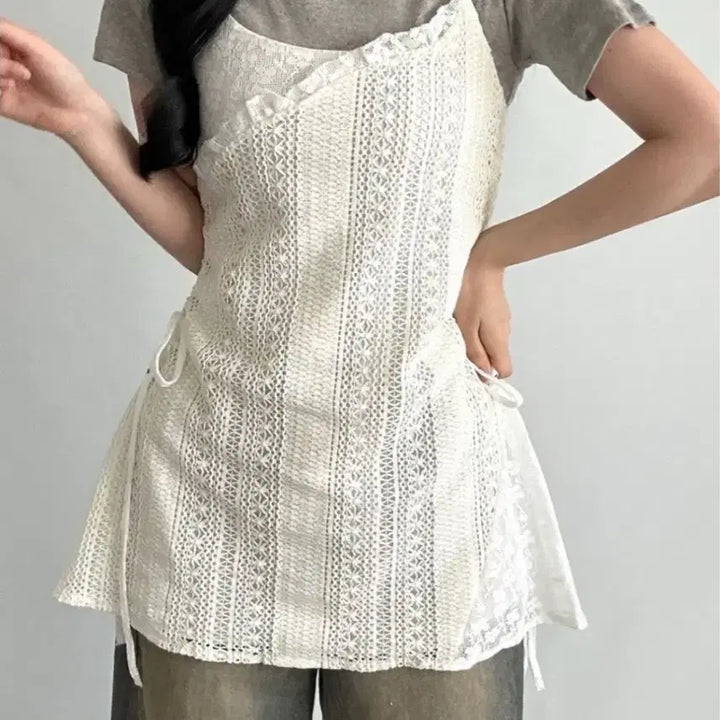 [BUNJANG] (새제품)펀칭 레이스 리본 레이어드 랩나시 / (새제품)펀칭 레이스 리본 레이어드 랩나시
