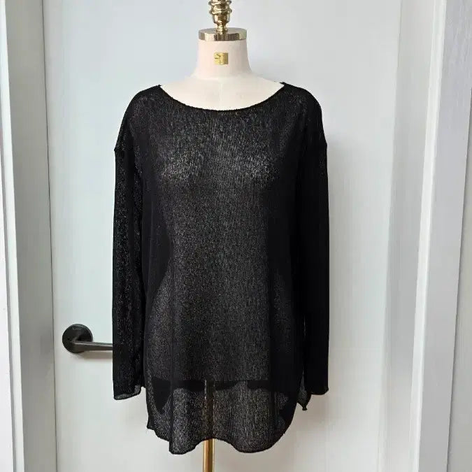 [BUNJANG] Black See-Through Loose Fit Long Sleeve Knit Top / 루즈핏 시스루 양쪽 옆트임 블랙 긴팔 니트