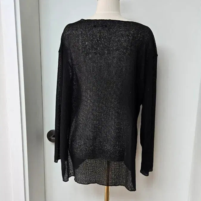 [BUNJANG] Black See-Through Loose Fit Long Sleeve Knit Top / 루즈핏 시스루 양쪽 옆트임 블랙 긴팔 니트