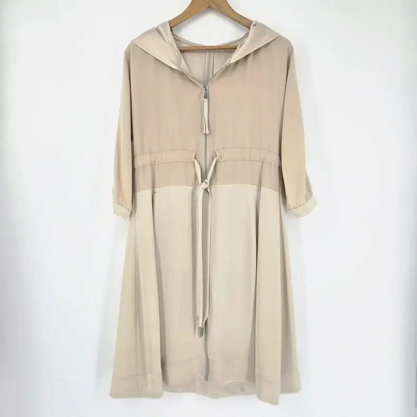 [BUNJANG] Beige Hooded Open Front Dress / 베이지 후드 지퍼 오픈형 원피스