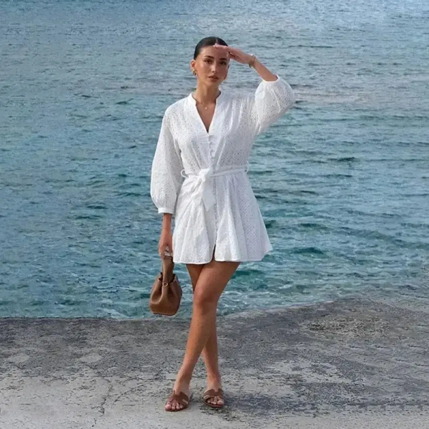 [BUNJANG] ZARA Eyelet Embroidered Mini Dress / ZARA 자라 아일렛 자수 원피스