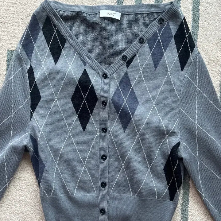 [BUNJANG] LCDC TM Argyle Check Cardigan / 엘씨디씨티엠 ARGYLE CHECK CARDIGAN