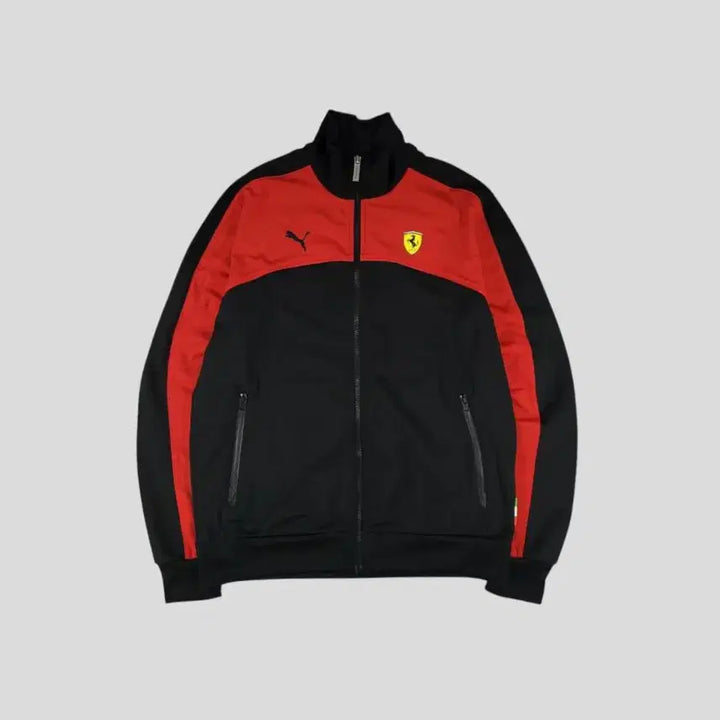 [BUNJANG] FERRARI Puma Red Black Logo Elbow Patch Old School Jacket / FERRARI 페라리 X 퓨마 레드 블랙 배색 로고 엘보우패치 올드스쿨