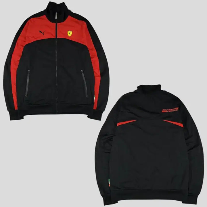 [BUNJANG] FERRARI Puma Red Black Logo Elbow Patch Old School Jacket / FERRARI 페라리 X 퓨마 레드 블랙 배색 로고 엘보우패치 올드스쿨