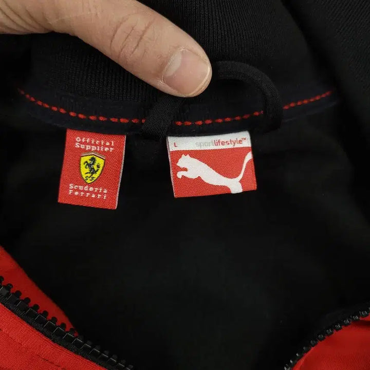 [BUNJANG] FERRARI Puma Red Black Logo Elbow Patch Old School Jacket / FERRARI 페라리 X 퓨마 레드 블랙 배색 로고 엘보우패치 올드스쿨
