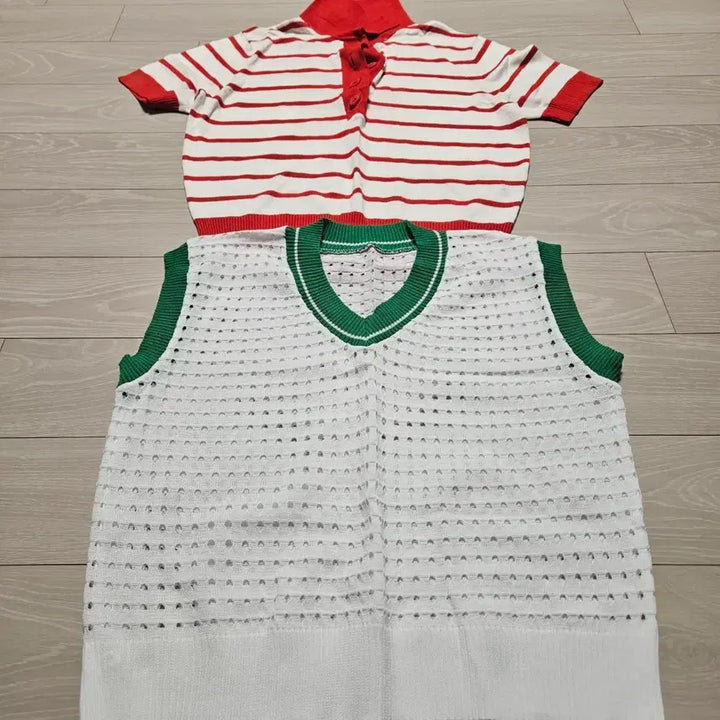 [BUNJANG] Knit Half-Sleeve T-Shirt &amp; Vest Set / 니트 반팔 티셔츠 &amp; 조끼 세트 66 사이즈2벌